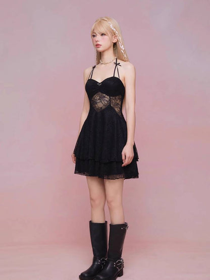 See-through suspender dress