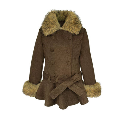 Khaki Ruffled Woolen Coat