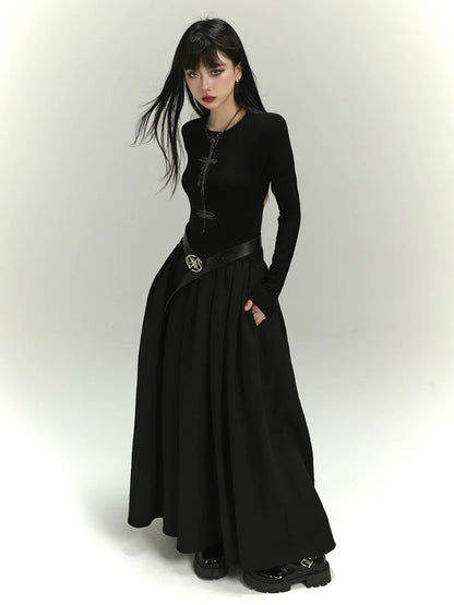 Luxury Long Sleeve Black Temperament Dress