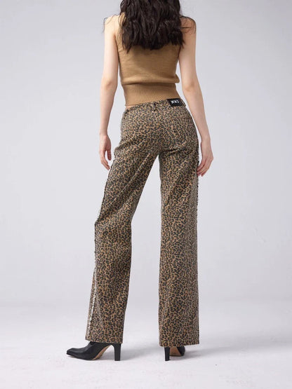 Leopard print wide leg jeans