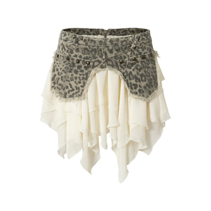 Retro Punk Chiffon Denim Skirt