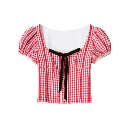 Pink Lace Bubble Sleeve Top