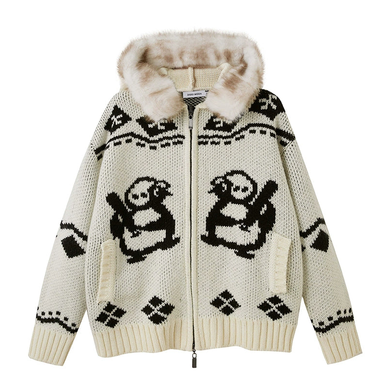 Detachable Fur Collar Knitted Cardigan