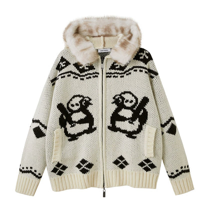 Detachable Fur Collar Knitted Cardigan