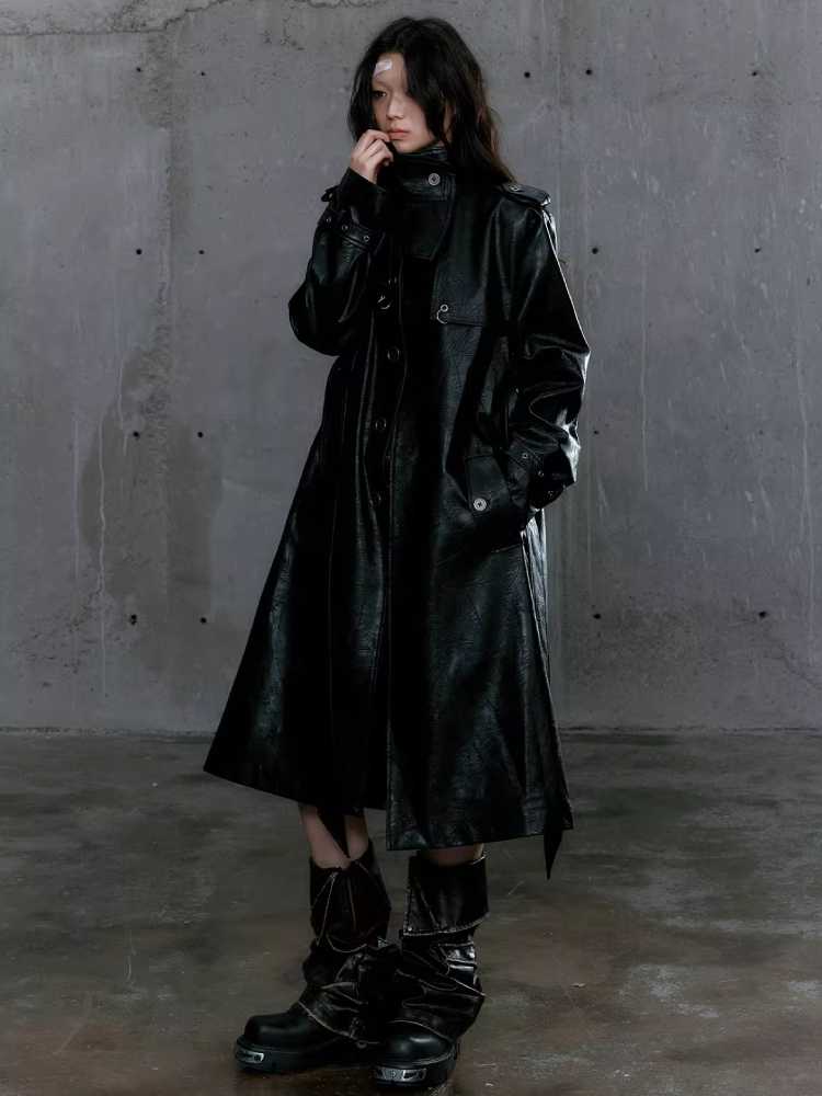 Loose black belted coat