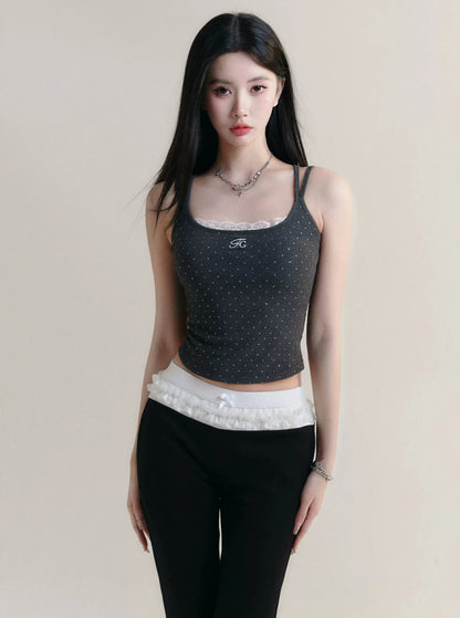 Polka Dot Lace Edge Knitted Top