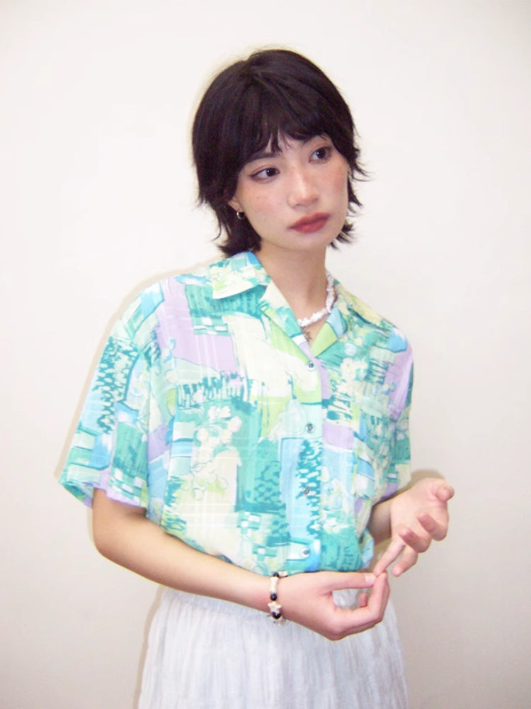 Hand-painted printed short sleeve shirt