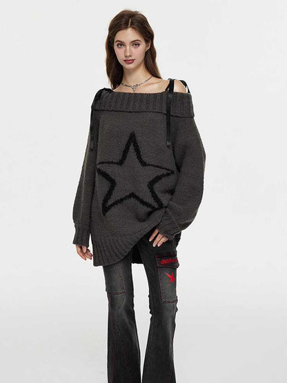 One-shoulder wool sweater and leg warmers