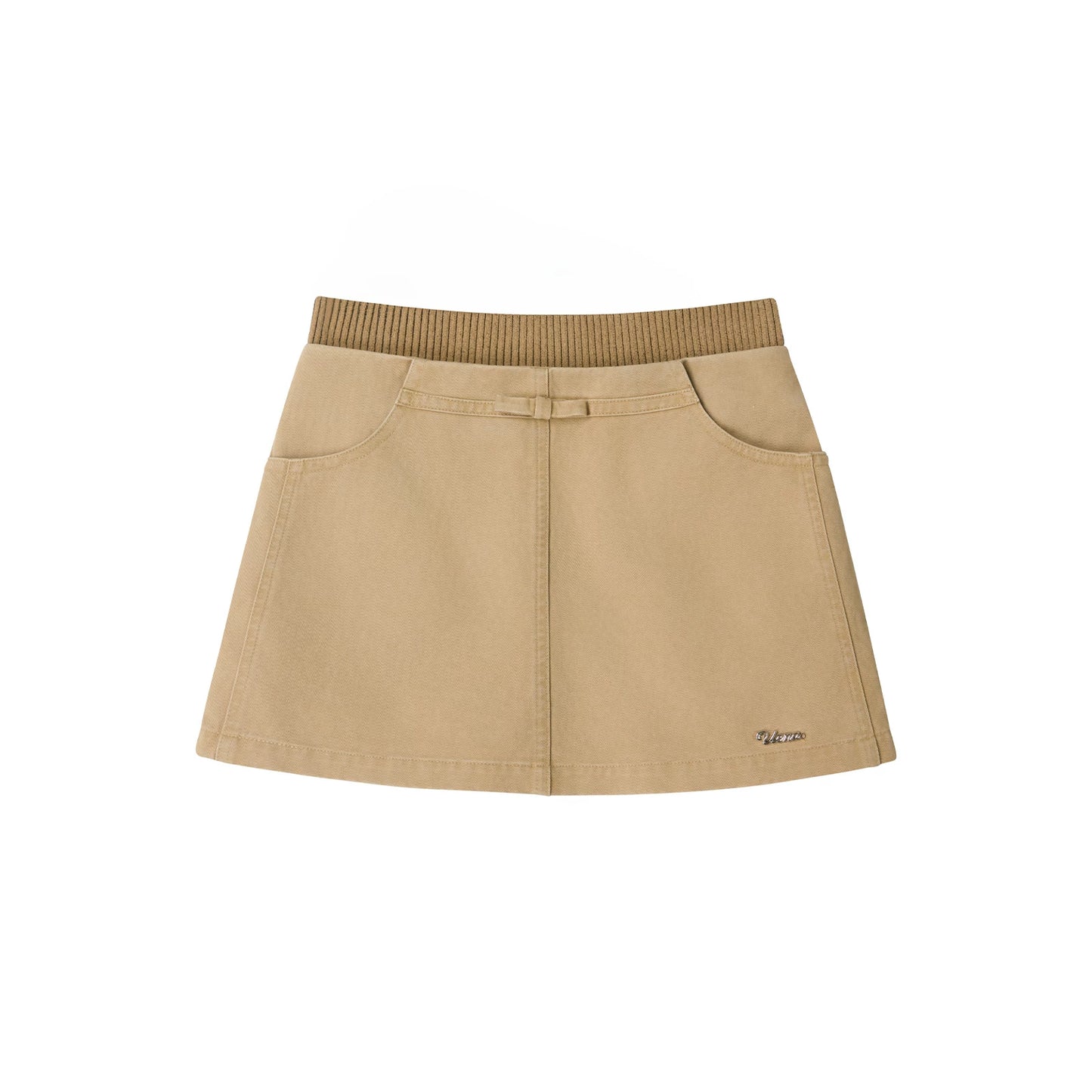 Khaki Waist Patchwork Ribbed Skirt
