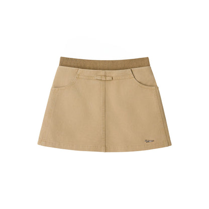 Khaki Waist Patchwork Ribbed Skirt