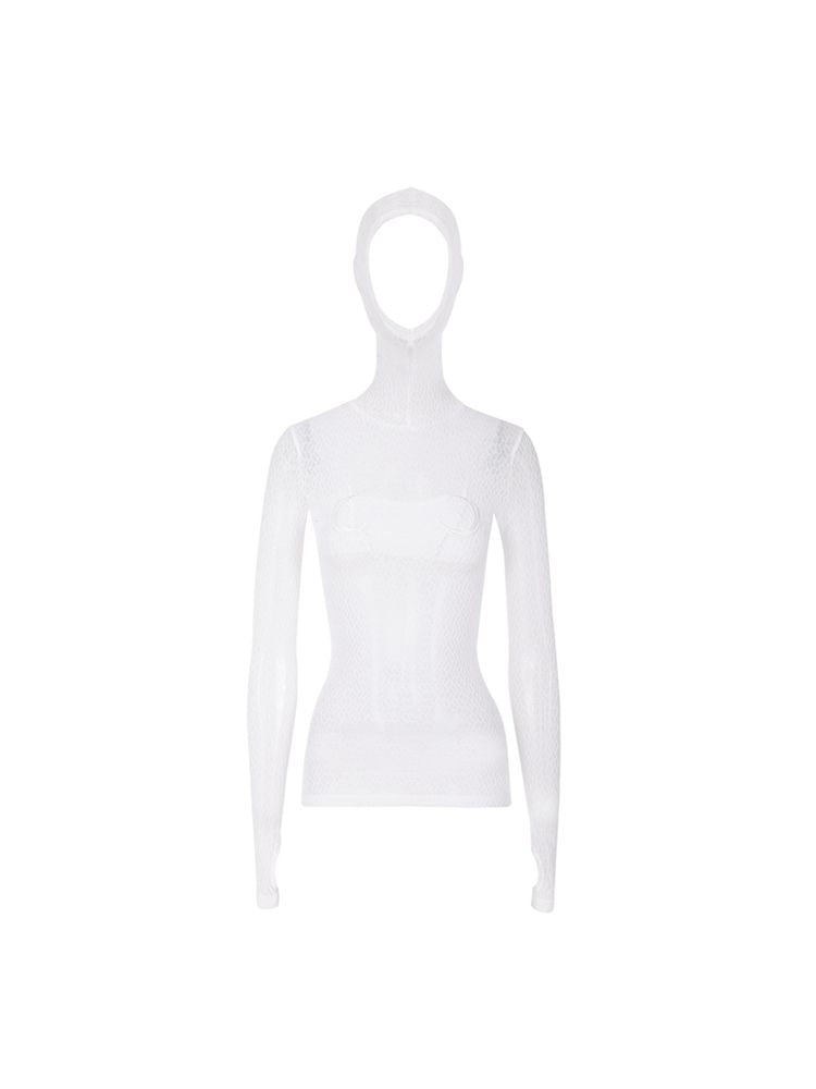 Mesh hooded slim shirt