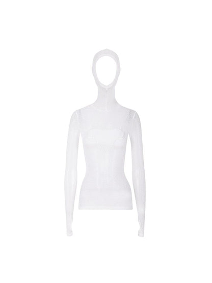 Mesh hooded slim shirt