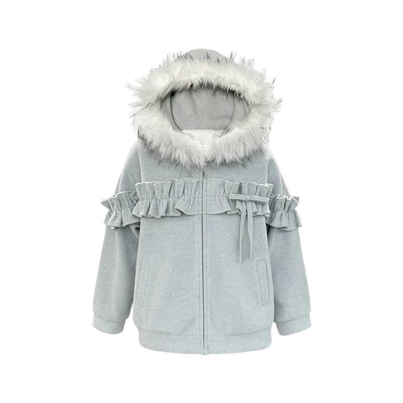 Lace Hooded Cotton Tweed Zip Jacket