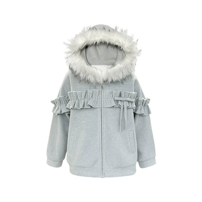 Lace Hooded Cotton Tweed Zip Jacket