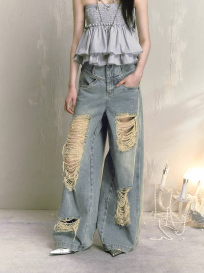 Wide leg high waist jeans