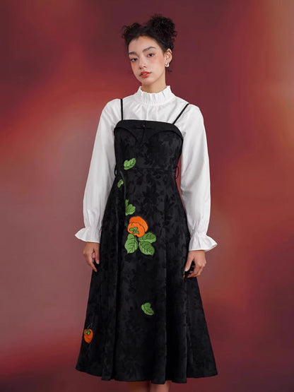 Chinese style embroidery suspender dress