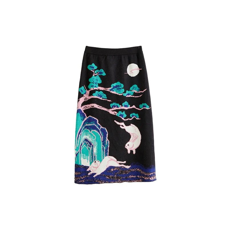 Chinese style retro pattern wool skirt