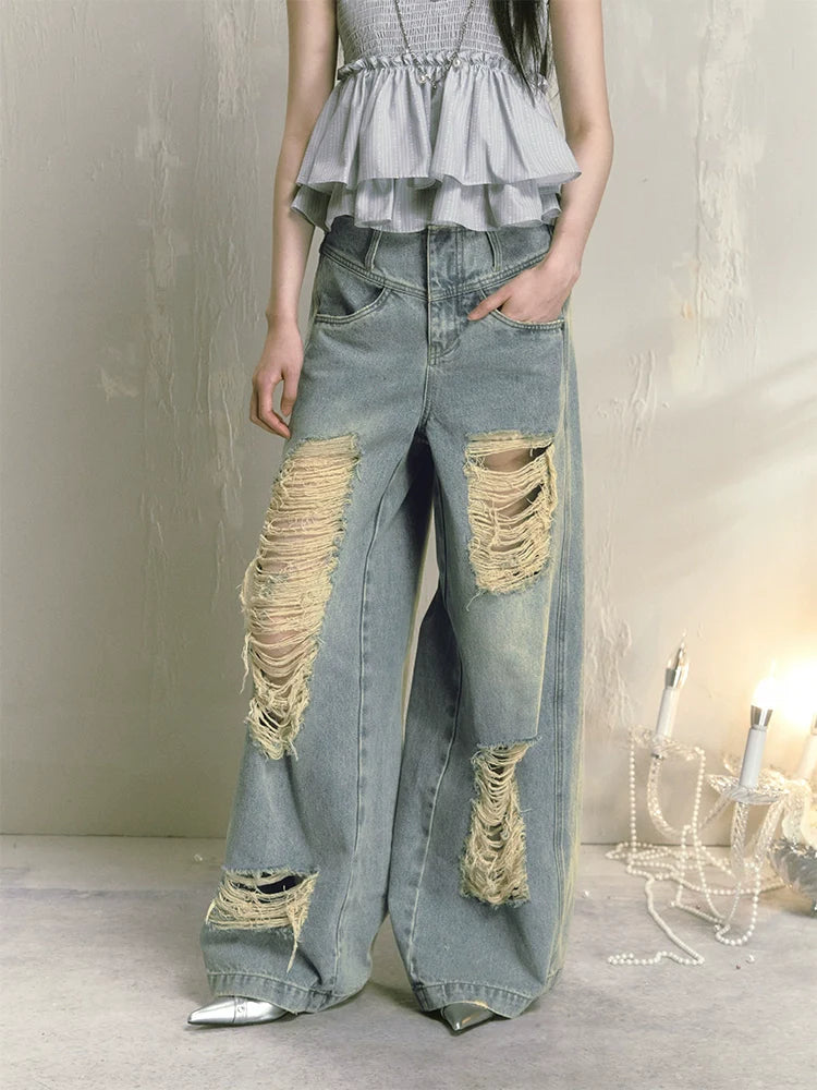 Wide leg high waist jeans