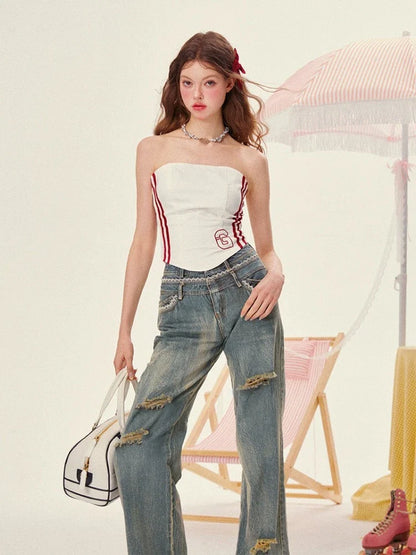 Lace straight jeans