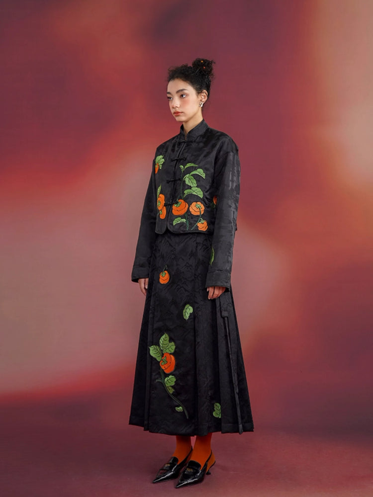 Chinese embroidery satin skirt