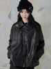 Black tea gray - leather coat