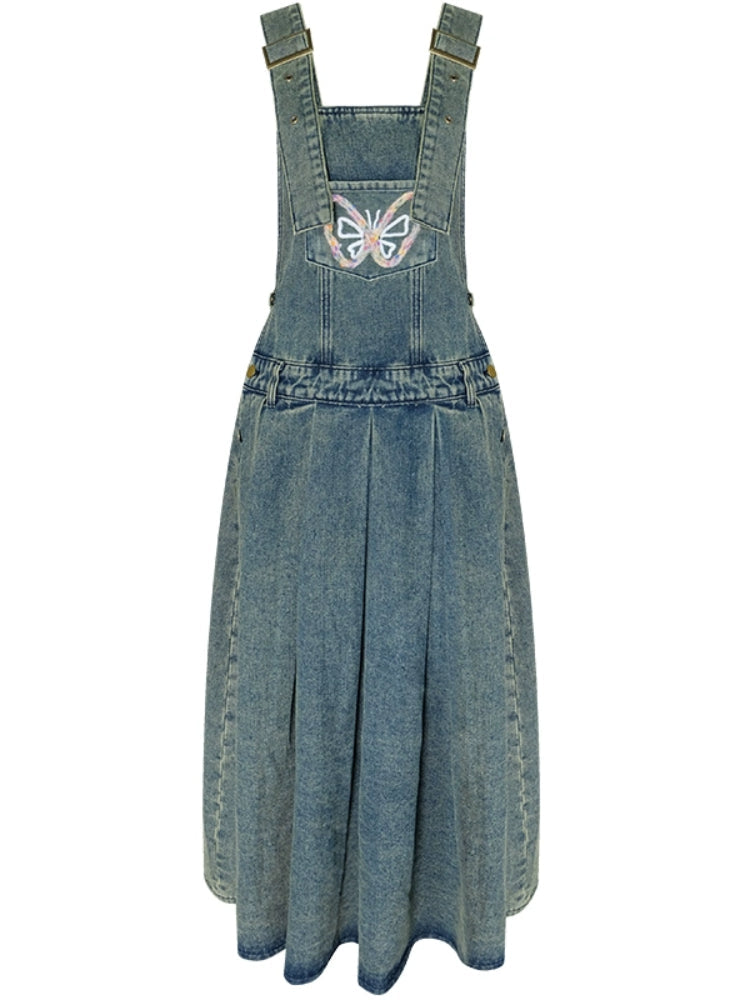 Denim suspender skirt