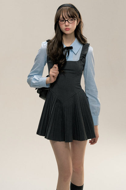 Contrasting College Girly Shirt Dress