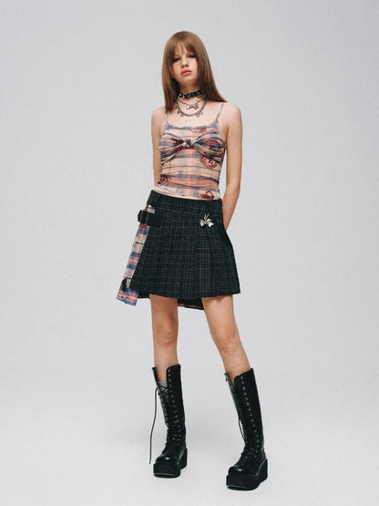 Plaid A-pleated skirt