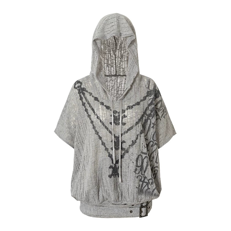 Punk Ripped Knit Hooded Blouse