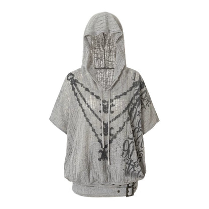 Punk Ripped Knit Hooded Blouse