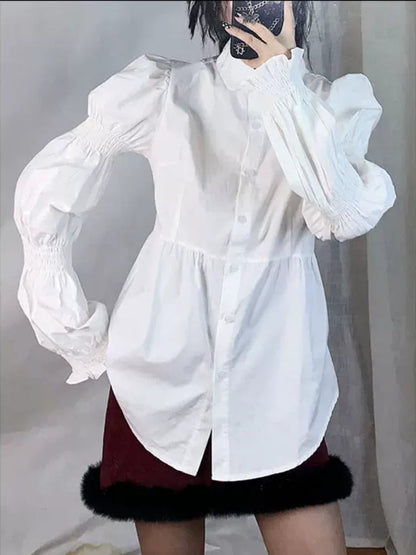 Puff sleeve design white shirt