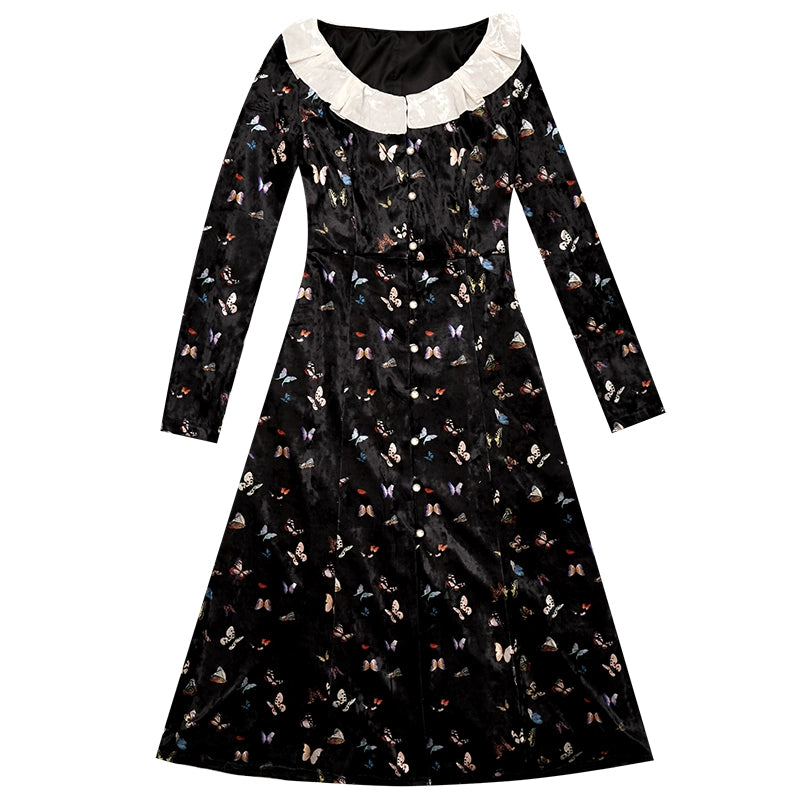 Velvet Retro Elegant Butterfly Dress