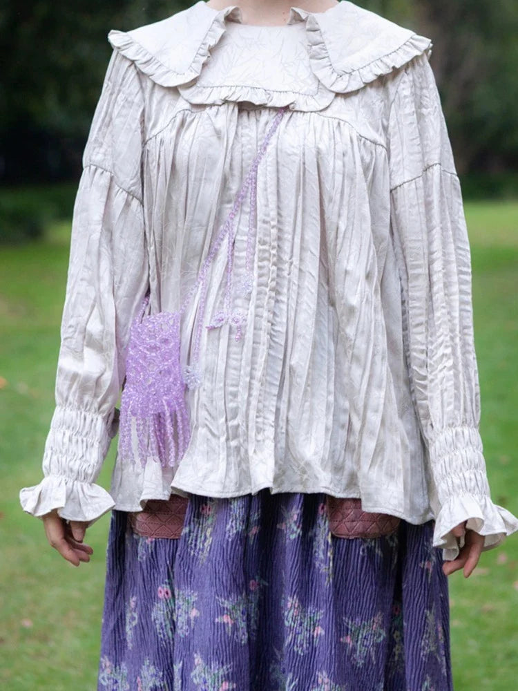 Apricot ruffle collar shirt