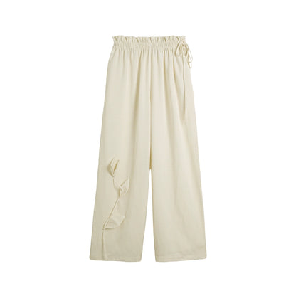 Three-Dimensional Calla Lily Linen Blend Wide-Leg Pants