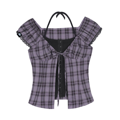Plaid Halter Neck Top Set-Up