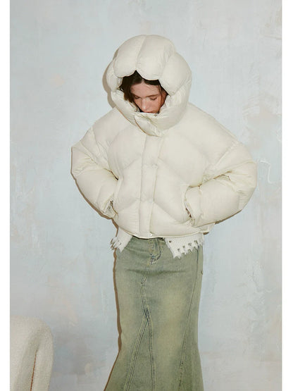 Hooded short down jacket