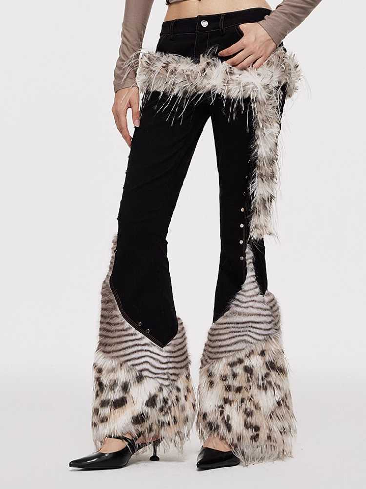 Leopard print fur belt