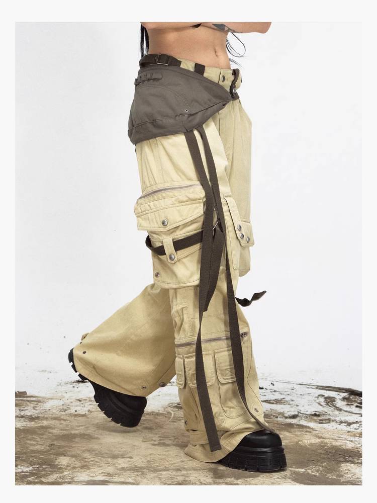 Multi-pocket straight cargo pants