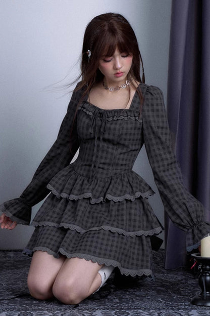 Classic Dark Plaid Princess Dress