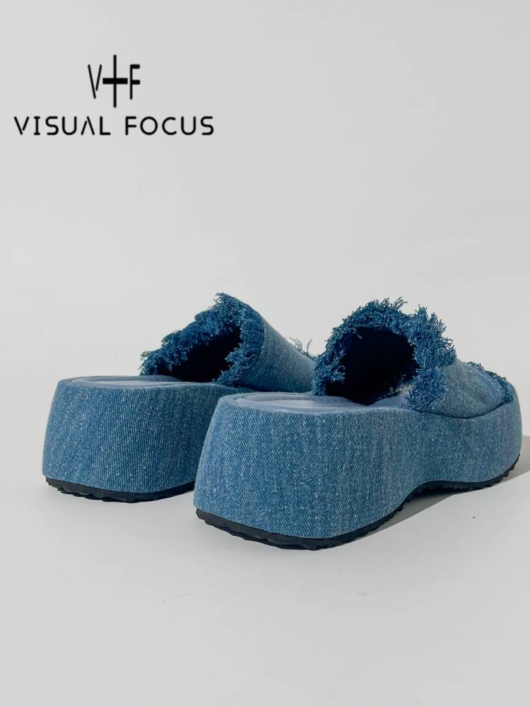 Denim platform sandals