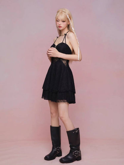 See-through suspender dress