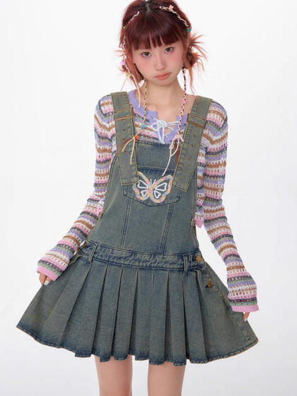 Denim suspender skirt