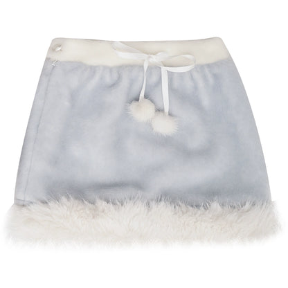 Woolen Bow Fur Ball Short Skirt