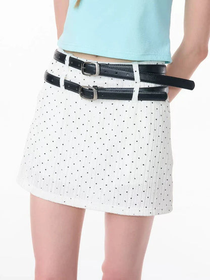 High waist slim A-line polka dot skirt