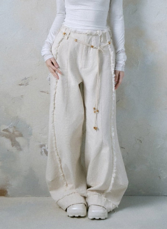 Vintage distressed raw-edged wide-leg pants