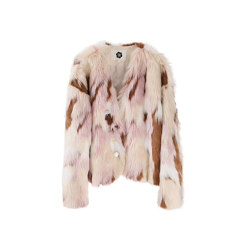 blond loose cropped fur coat