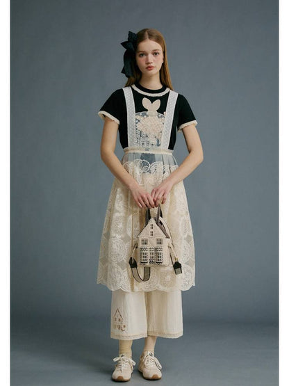 Lace embroidery apron