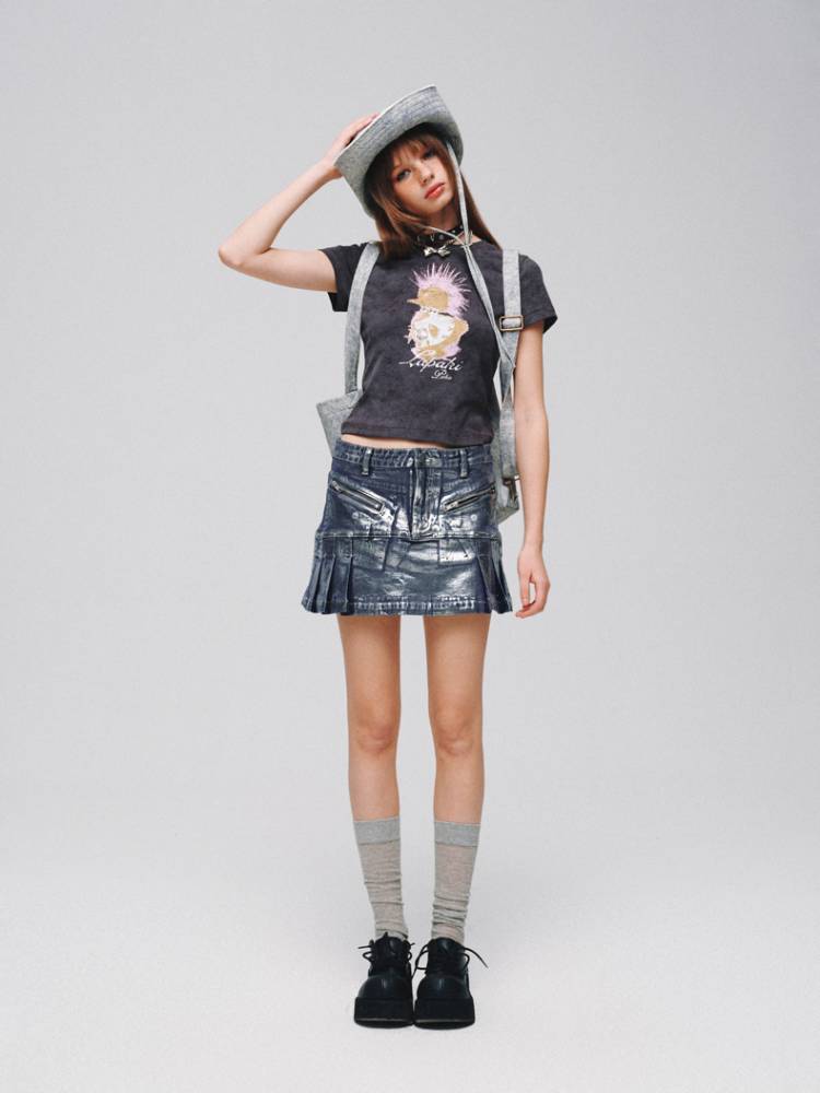 A-line denim skirt