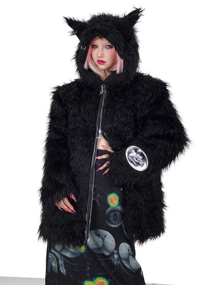 Cat Ear Demon Hooded Punk Fur Jacket