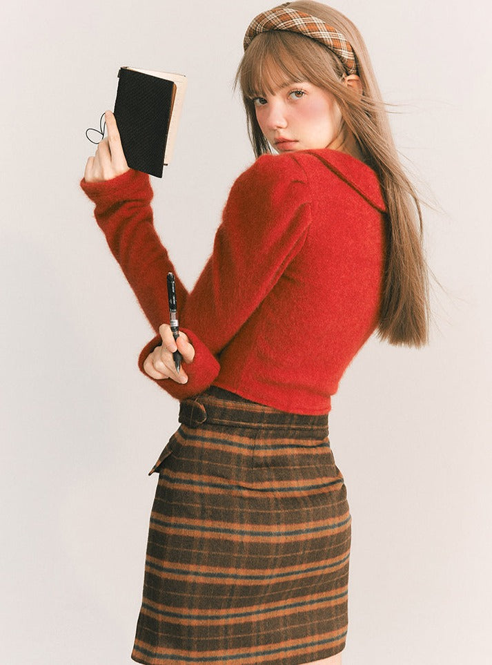 Black Tea Wool Plaid Skirt